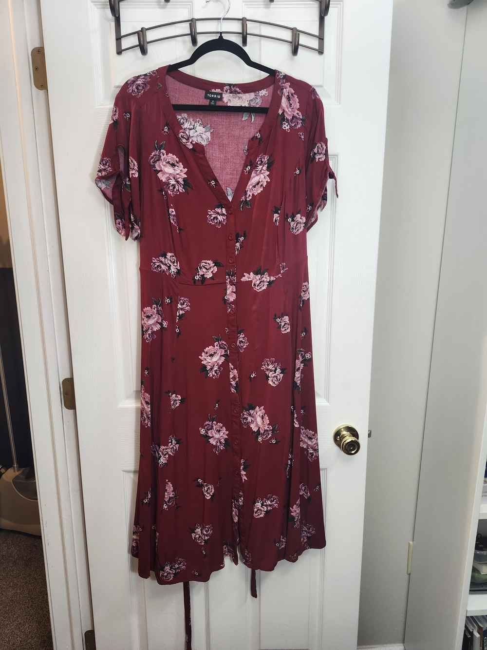 Torrid Burgundy Floral Button-Front Midi Dress, Torrid 3 = 3X